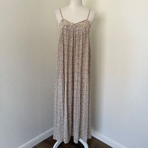 Pink Diamond Maxi Dress Women Large Tan‎ Purple Floral Pleated Boho Summer